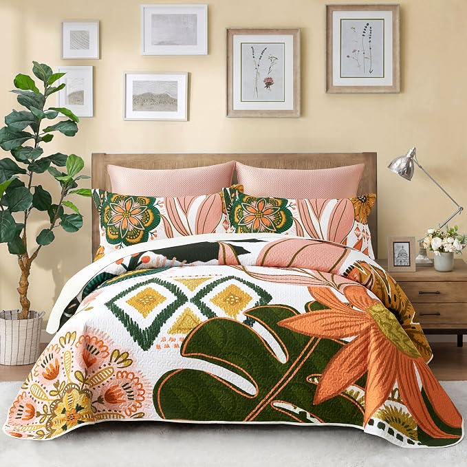 Tyrot 2 Piece Boho Floral Quilt Sets Twin Size Farmhouse Botanical Reversible by TyrotHomeDecor