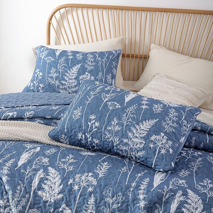 JANZAA Quilts Queen Size Infinity Blue Floral Queen Quilt Bedding Set - Image 3