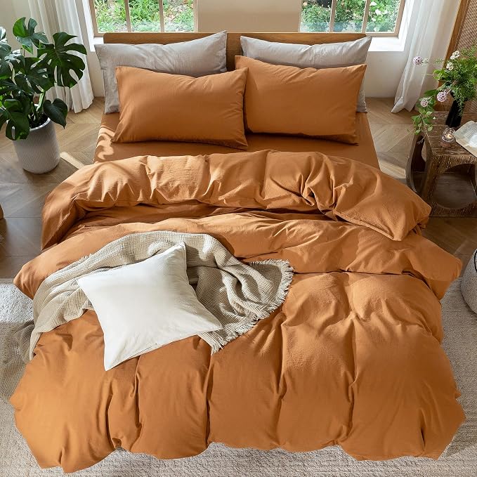 MooMee Bedding Duvet Cover Set 100% Washed Cotton Linen Like Textured - Image 5