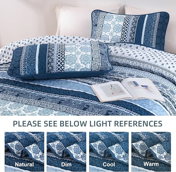 WONGS BEDDING Boho Quilt Set Queen Size, Lightweight Microfiber Bedspread - Image 6