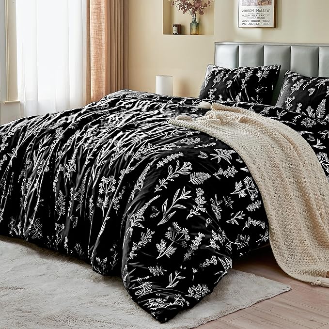 MUXHOMO Duvet Cover Full Size, Reversible Floral Black Duvet Cover Set - Image 4