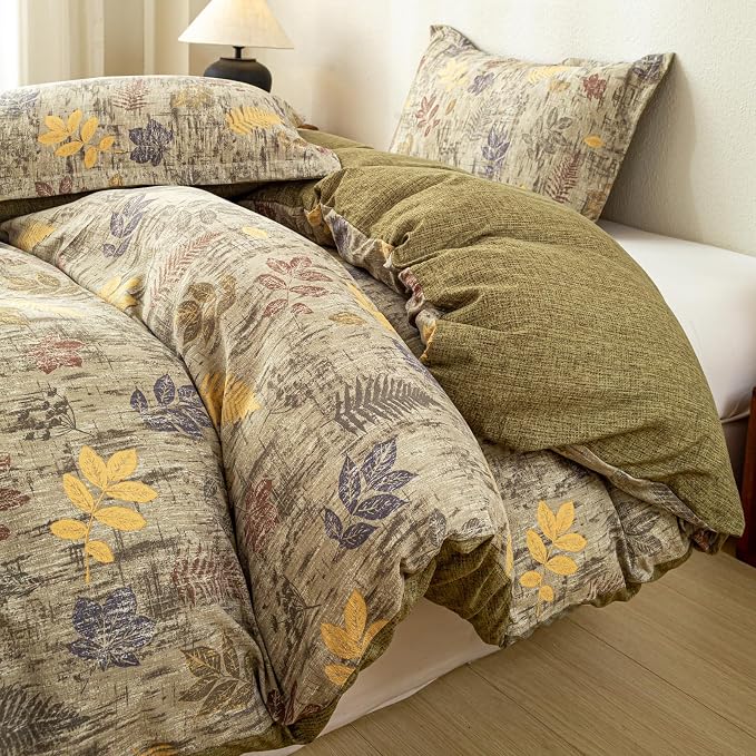 OAITE Green Leaves Twin Size Duvet Cover-3 Pieces Prewashed Cotton-Like - Image 3