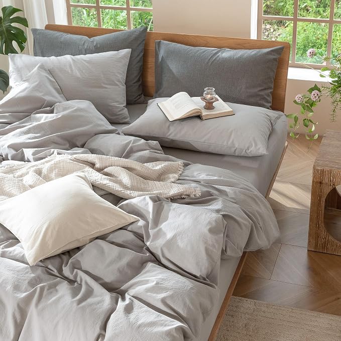 MooMee Bedding Duvet Cover Set 100% Washed Cotton Linen Like Textured - Image 5