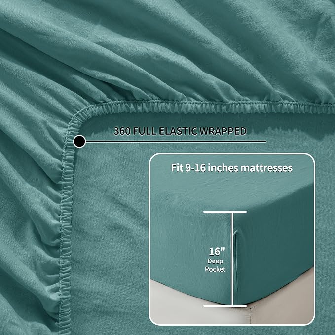 LBRO2M 100% Pure Linen Sheet Set Deep Pocket Up to 16" Bed Sheets Sets - Image 5