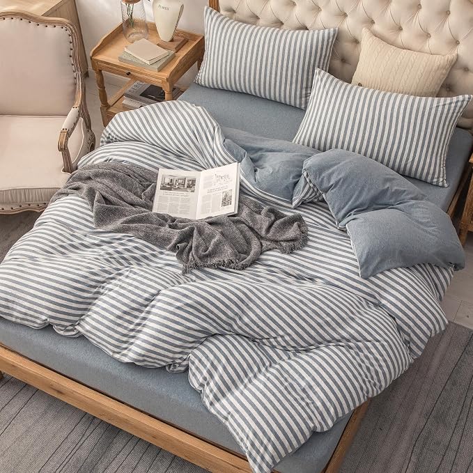 PURE ERA Jersey Knit Duvet Cover Set 100% T-Shirt Heather Cotton Super Soft - Image 6