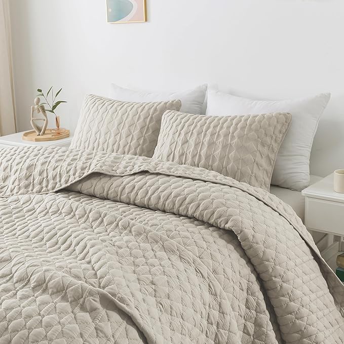 WDCOZY Light Beige Quilt King Size Bedding Set by WDCOZY