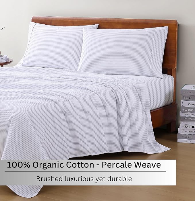 LANE LINEN 100% Organic Cotton Twin XL Sheets Set 3-Piece Pure Percale - Image 3