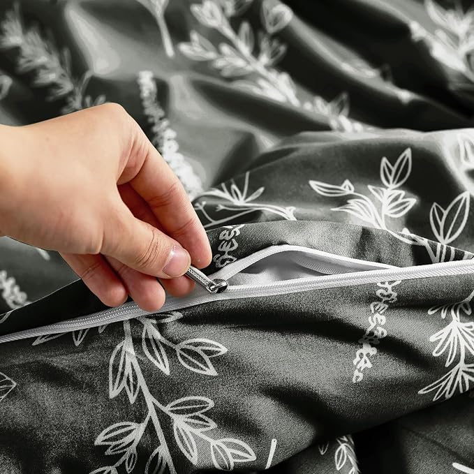 MUXHOMO Duvet Cover Full Size, Reversible Floral Dark Grey Duvet Cover Set - Image 5