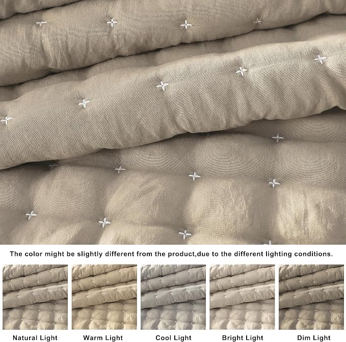 WDCOZY Beige Queen Size Quilt Bedding Sets - Image 2