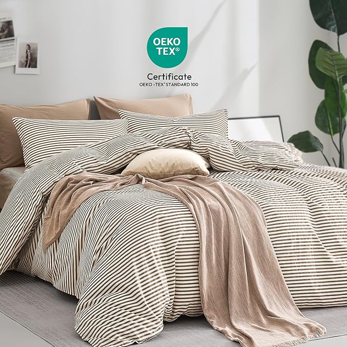 JELLYMONI 100% Natural Cotton 3pcs Striped Duvet Cover Sets, - Image 2