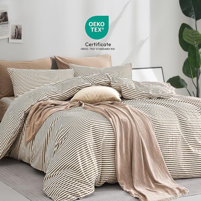 JELLYMONI 100% Natural Cotton Striped Duvet Cover Sets, - Image 2