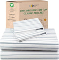 California Design Den King Bed Sheets Stripe, 100% Organic Cotton Percale Sheets by CaliforniaDesignDen