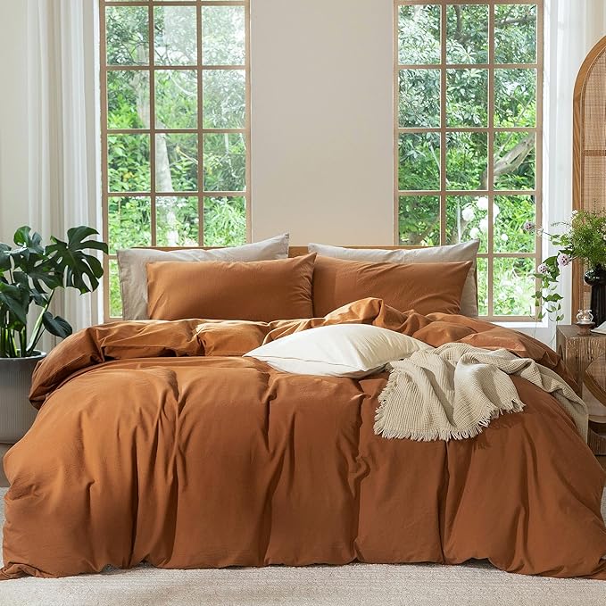 MooMee Bedding Duvet Cover Set 100% Washed Cotton Linen Like Textured by MOOMEE