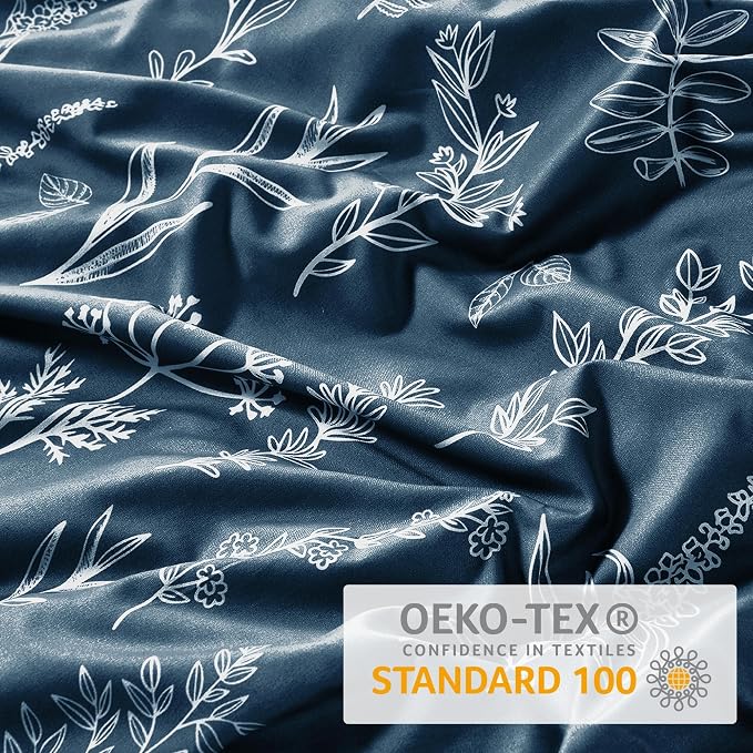 MUXHOMO Duvet Cover King Size, Reversible Floral Navy Duvet Cover Set - Image 8
