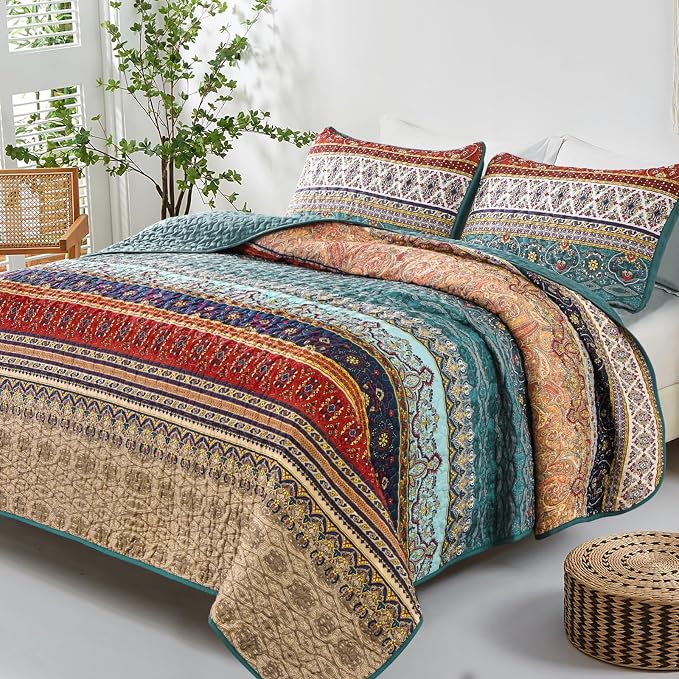 WONGS BEDDING Boho Quilt Set California King, Lightweight Microfiber Bedspread - Image 2