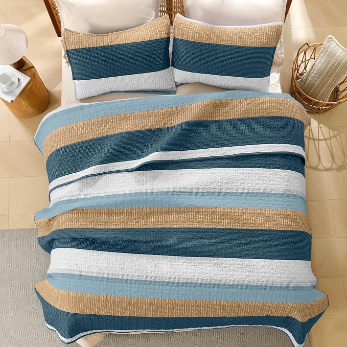 Litanika California King Quilt Set FBird, Stripe Patchwork Summer Bedspread - Image 3