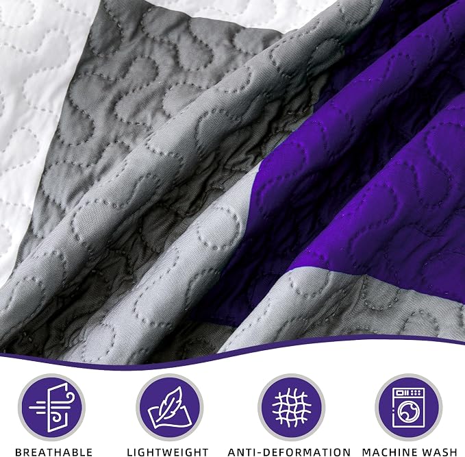 Tyrot 3 Piece Dark Purple Grey Quilt Set King Size Black White Geometric - Image 6