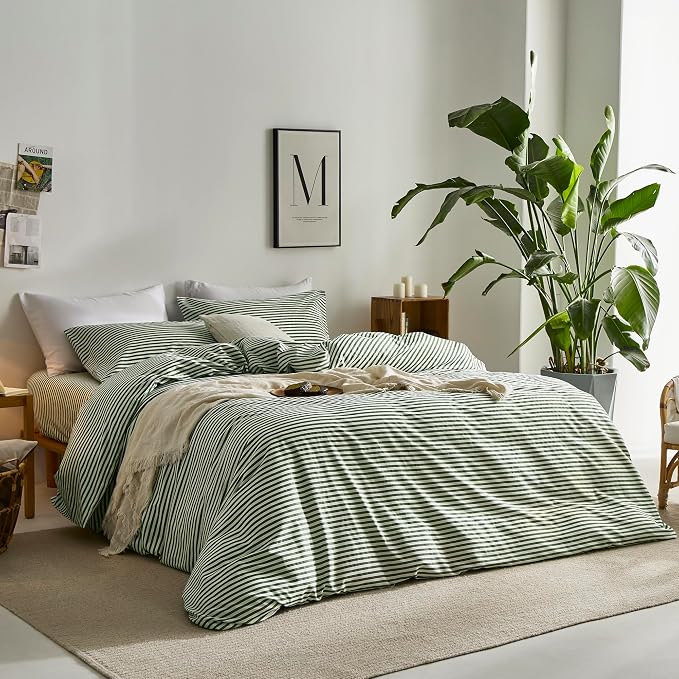 JELLYMONI 100% Natural Cotton 3pcs Striped Duvet Cover Sets, - Image 2