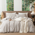 MooMee Gingham Duvet Cover Set 100% Washed Cotton Linen Like Textured by MOOMEE