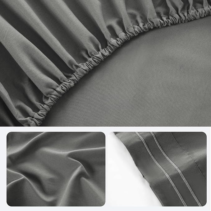 ROSE&RISY Light Grey Queen Sheet Set, 4 Pieces Soft Bedding Queen Sheet Set - Image 7