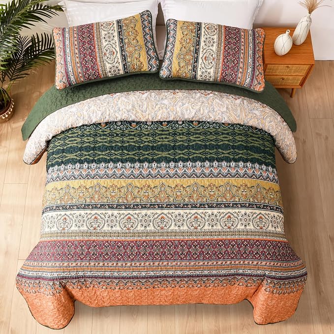 WONGS BEDDING Boho King Quilt Set, Fall Lightweight Bed Decor Bedspread - Image 7