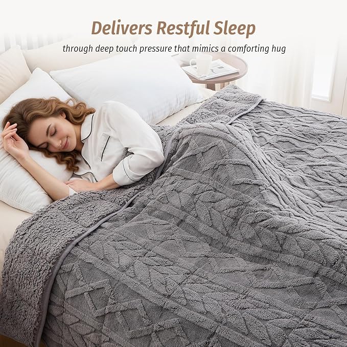 Wemore Jacquard Fleece Weighted Blanket Twin Size 48" x 72" 15lbs, Ultra Soft - Image 2