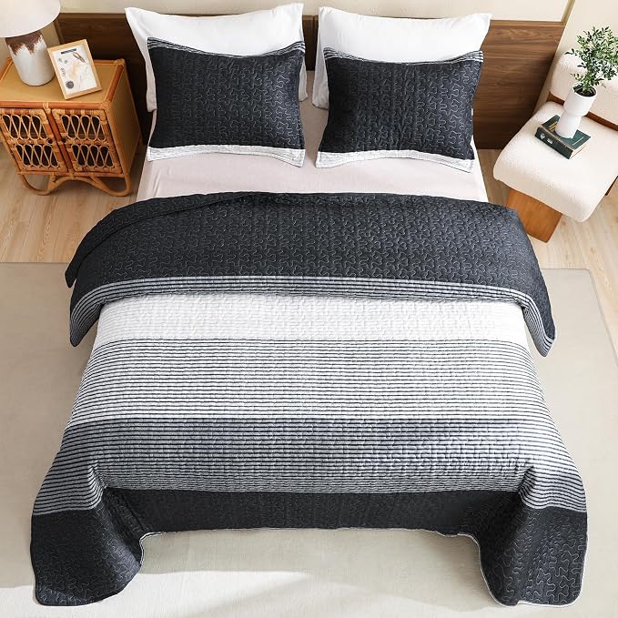 Litanika California King Quilt Set Black White Grey - Image 3