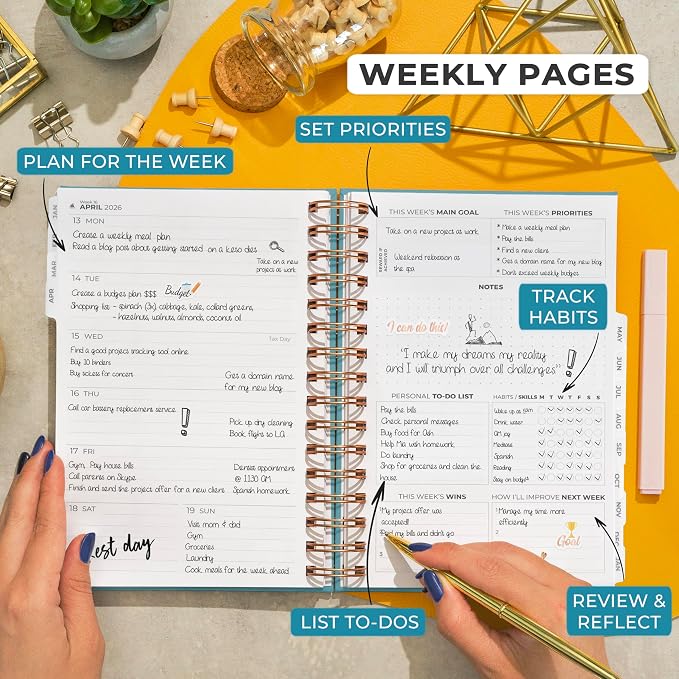 Clever Fox Dated Planner with Tabs 2026 – Weekly & Monthly Spiral Planner with - Image 3