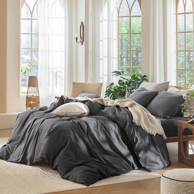 MooMee Bedding Duvet Cover Set 100% Washed Cotton Linen Like Textured - Image 3