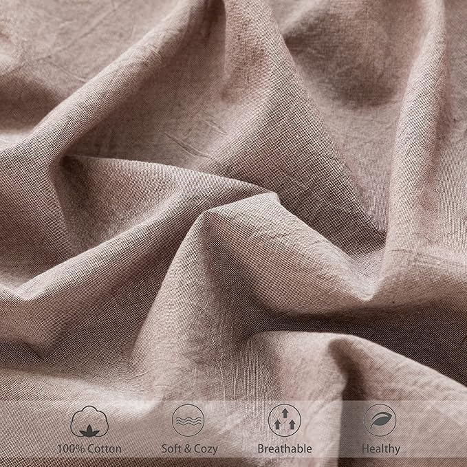 MooMee Fitted Bottom Sheet Only 100% Washed Cotton Linen Like Textured - Image 6