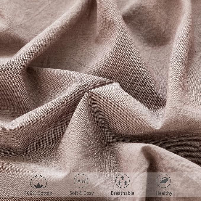 MooMee Fitted Bottom Sheet Only 100% Washed Cotton Linen Like Textured - Image 6