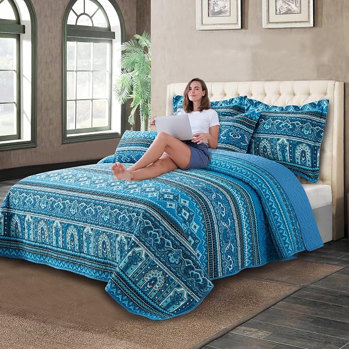BEDIFANY Cotton Quilt King Size Sets, Lightweight King Bedspread Soft Quilted - Image 9