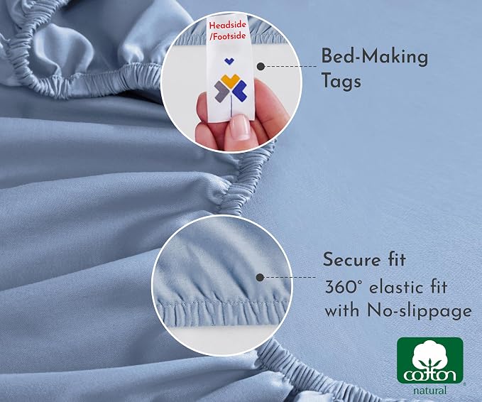 California Design Den Twin XL Fitted Sheet Only, Soft 100% Cotton Sateen - Image 5