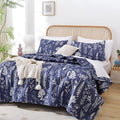 JANZAA Quilts Queen Size Navy Blue Floral Queen Quilt Bedding Set Microfiber by JANZAA