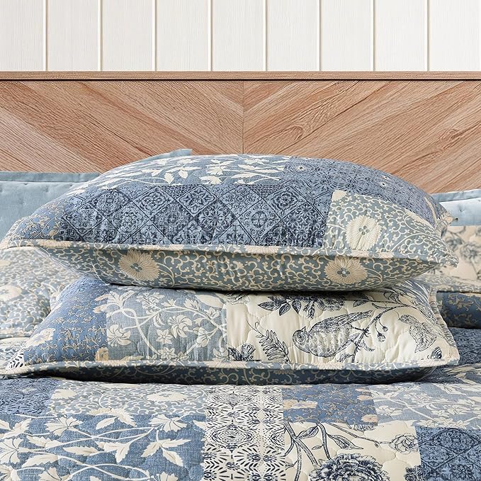 BLOOMHAVEN Quilt Set King Size, Patchwork Blue Floral Quilt Sets, Reversible - Image 5