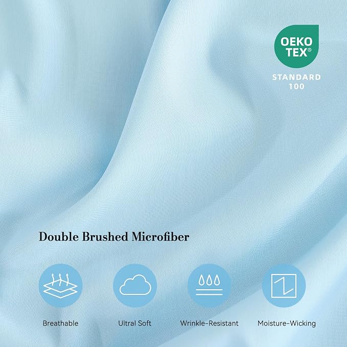 King Sheet Set 4 Piece, Wrinkle Free, Oeko-Tex Certified Bedsheets，Sky Blue - Image 5