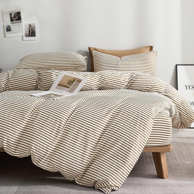 JELLYMONI 100% Natural Cotton 3pcs Striped Duvet Cover Sets, by JELLYMONI
