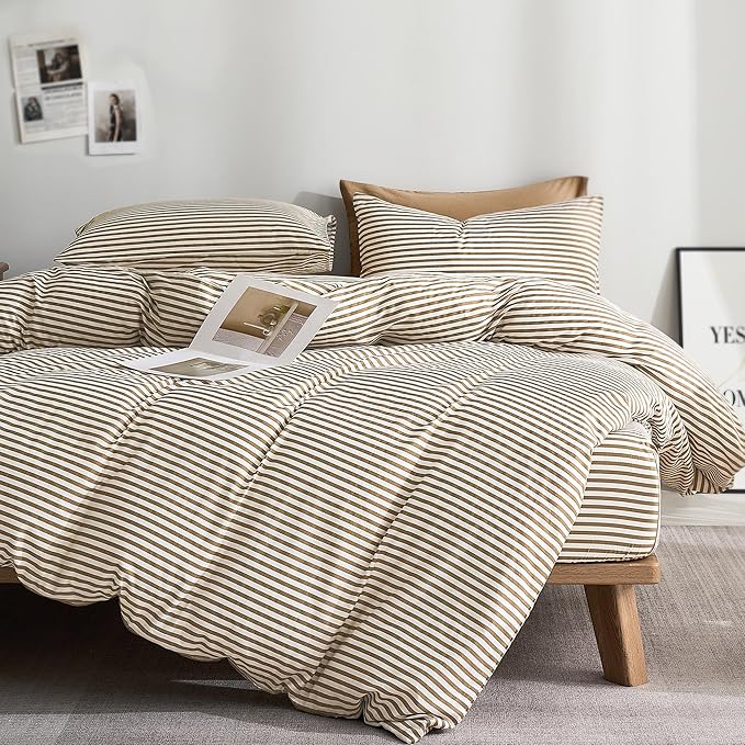 JELLYMONI 100% Natural Cotton 3pcs Striped Duvet Cover Sets, by JELLYMONI