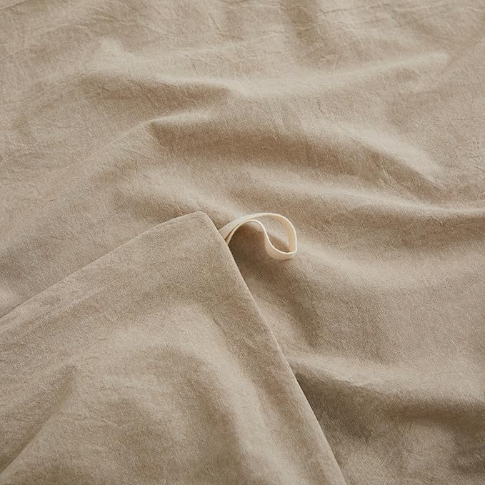 100% Washed Cotton Duvet Cover Set, Linen Like Natural Bedding Set - Image 4