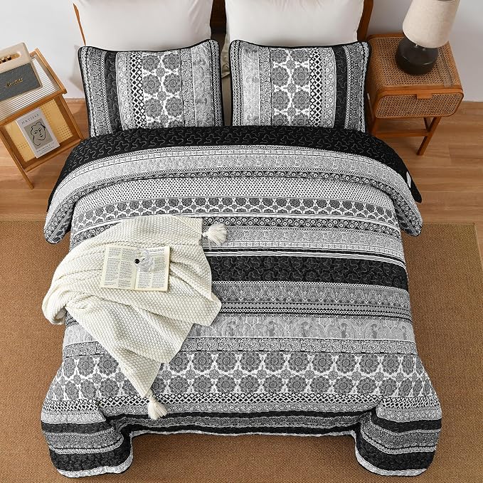 WONGS BEDDING Boho Quilt Set Queen Size, Lightweight Bedspread Coverlet Bedding - Image 3