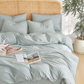 Wake In Cloud - Striped Cotton Duvet Cover Set, 100% Washed Cotton Textured by WakeInCloud