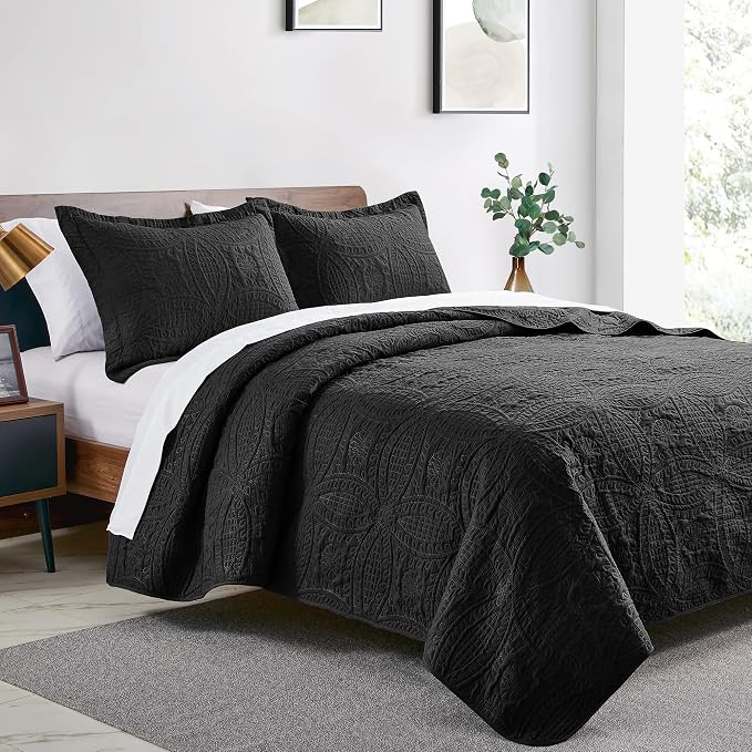 Love's cabin Oversized King Size Quilt Bedding Set Black Bedspreads - Image 2