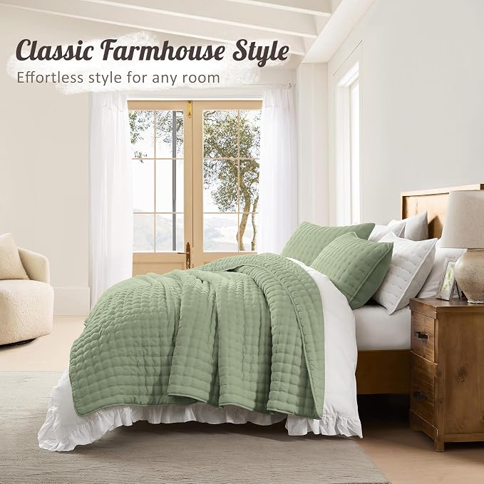 WDCOZY Sage Green Cloud Quilt Set Twin Size, Lightweight Soft Cross Stitch - Image 6