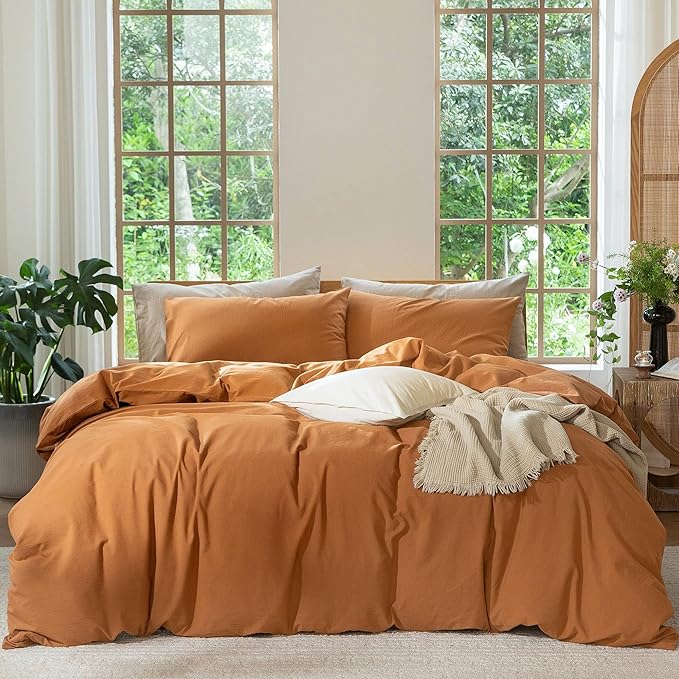 MooMee Bedding Duvet Cover Set 100% Washed Cotton Linen Like Textured by MOOMEE
