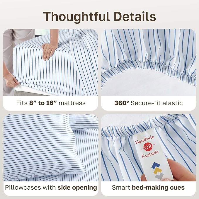 California Design Den Printed Striped Bed Sheets Full Size Set - Image 5