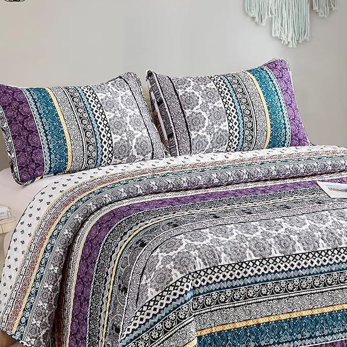 WONGS BEDDING Boho Quilt Set King Size, Lightweight Bedspread Coverlet Bedding - Image 4