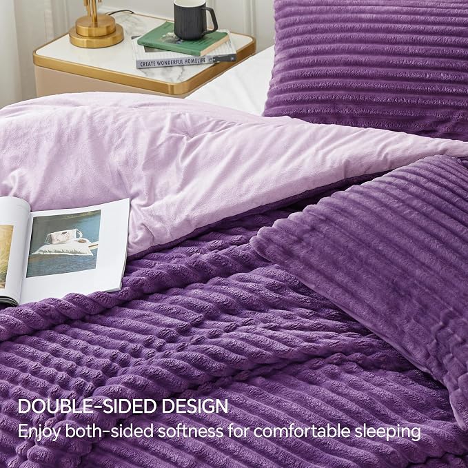 BEDELITE Fleece Twin Comforter Set -Super Soft & Warm Fluffy Purple Bedding - Image 4