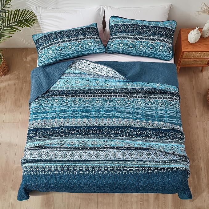 WONGS BEDDING Boho Quilt Set Twin Size, Lightweight Microfiber Bed Decor - Image 4