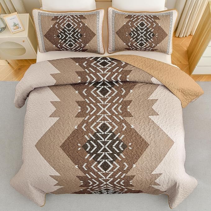 Dintszyayue Boho Queen Size Quilt Set, 3 Pieces Aztec Texture Bedding Coverlet - Image 2