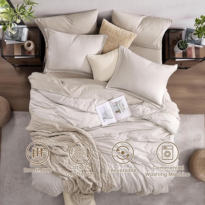 Monbix Full Size Comforter Set, Oatmeal Bedding Comforter - Image 2